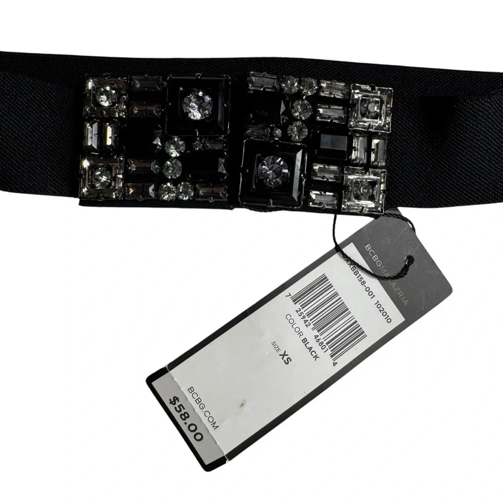NWT BCBGMAXAZRIA Black Embellished Stretch Waist Belt, Size XS